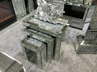 Vegas Diamond Crush Mirrored Nest of Tables