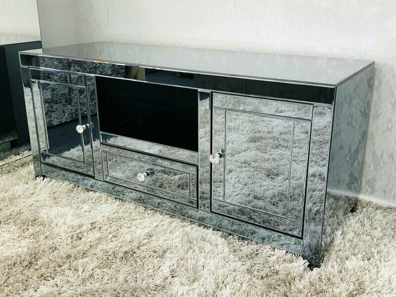 Yasmina Grey Mirrored Glass TV Unit Yasmina Grey Mirrored Glass TV Unit
