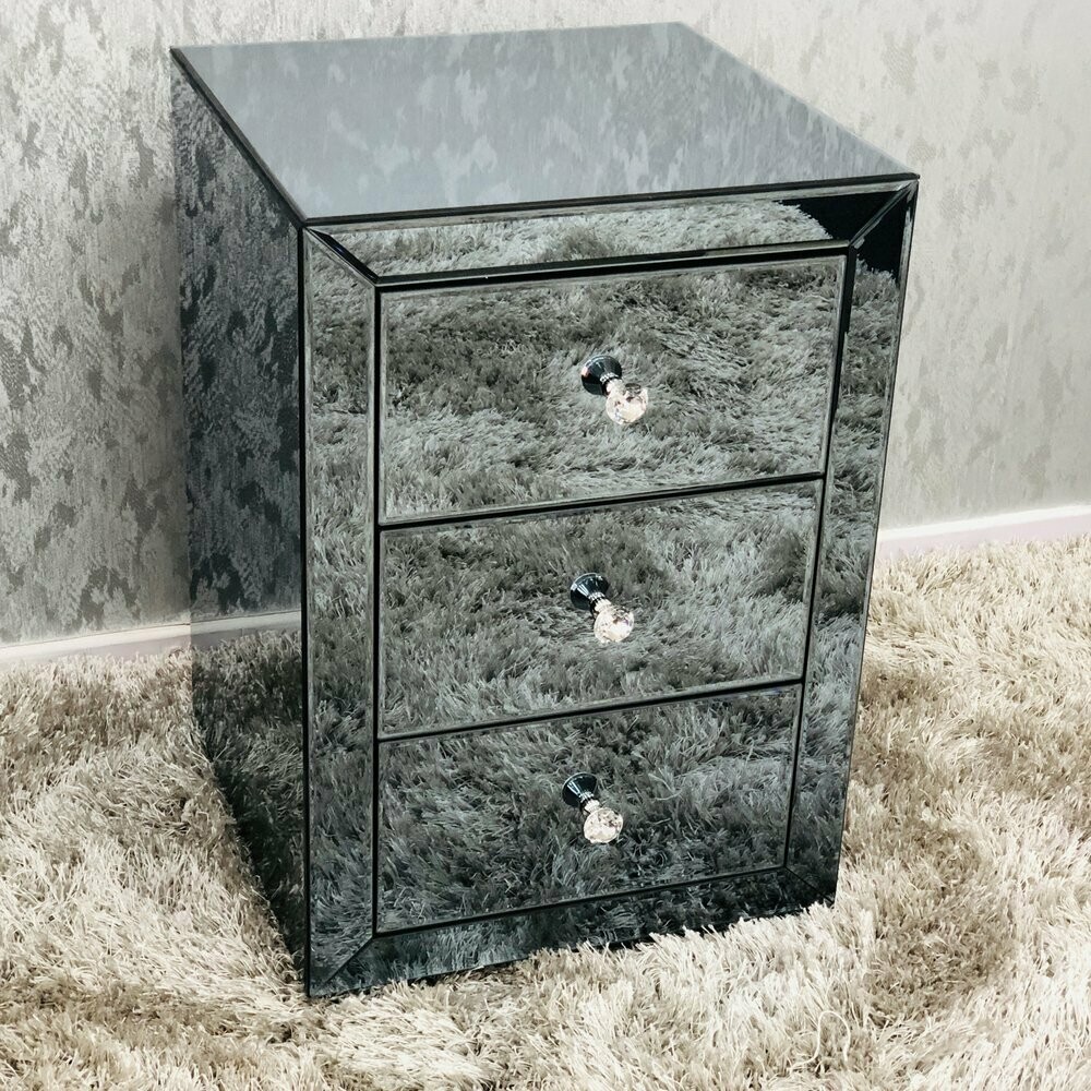 Yasmina Grey Mirrored Glass Bedside Cabinet