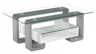 110cm Toronto Clear Glass Top with Grey & White High Gloss​