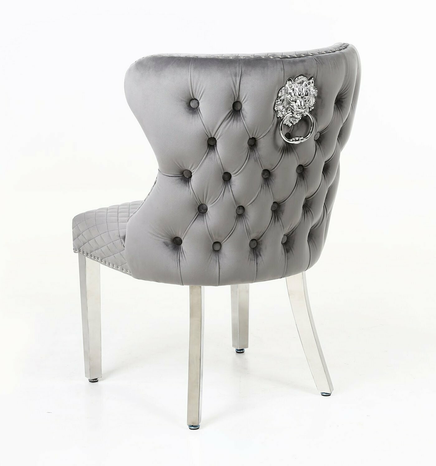 Cambridge Quilted Lion Knockerback Grey Velvet Dining Chair Pair (2)