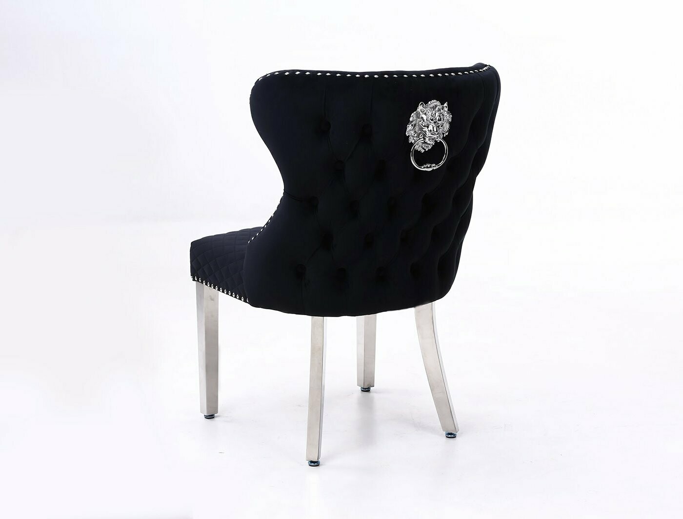 Cambridge Quilted Lion Knockerback Black Velvet Dining Chair Pair (2)