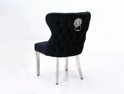 Cambridge Quilted Lion Knockerback Black Velvet Dining Chair Pair (2)