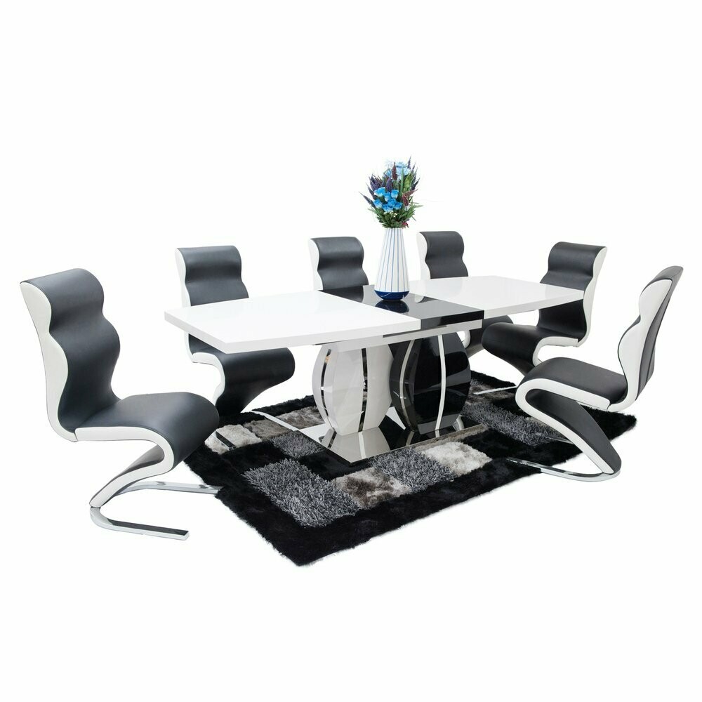 Blanco 220cm Extending Black & White Gloss Dining Table Set