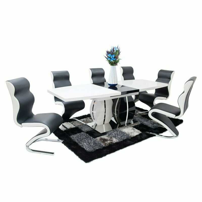 Blanco 220cm Extending Black & White Gloss Dining Table Set Blanco 220cm Extending Black & White Gloss Dining Table Set