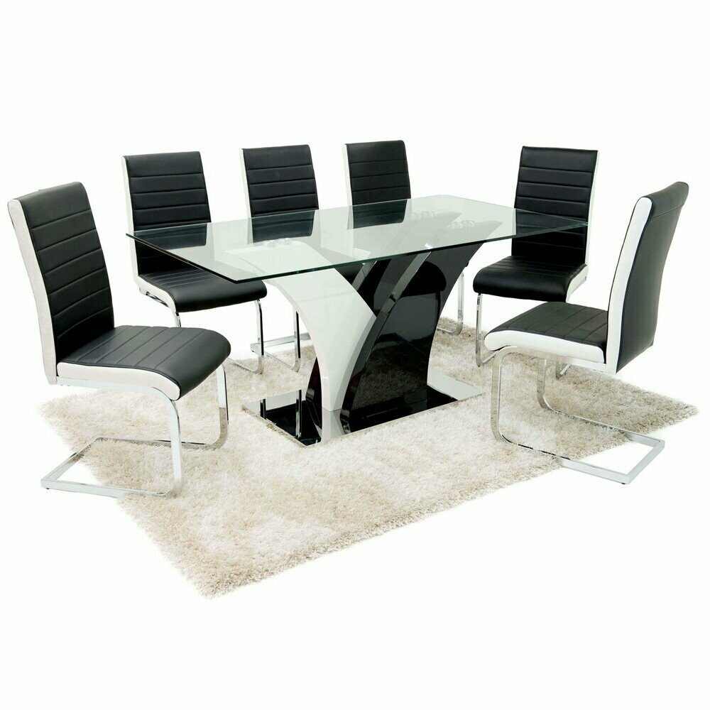 Michigan 160cm Black & White Glass Dining Table Set