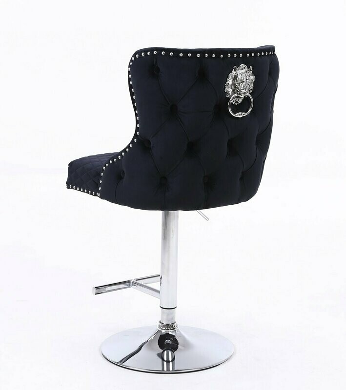 Cambridge Quilted Lion Knockerback Black Velvet Bar Stool