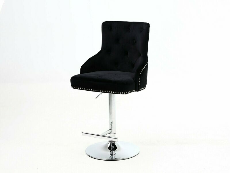 Avery Quilted Lion Knockerback Black Velvet Bar Stool