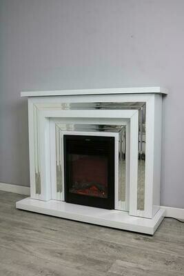 Bianca White Glass Mirrored Fireplace