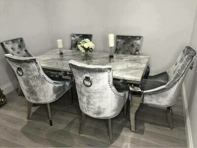 Laveda Grey Marble 160cm Dining Table + Belle Dining Chairs