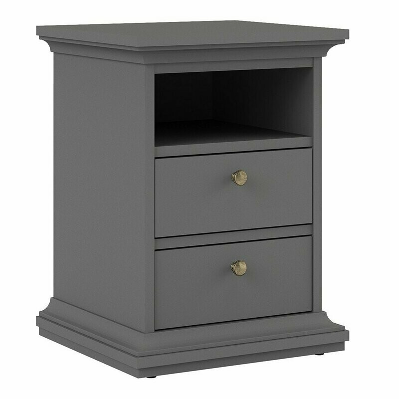 Paris Louvre 2 Drawer Beside Cabinet Grey Wood