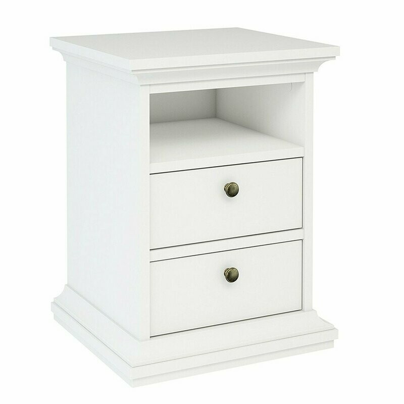 Paris Louvre 2 Drawer Beside Cabinet White Wood