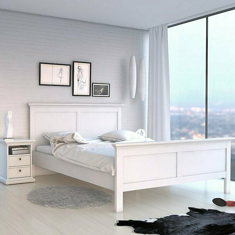 Paris Louvre Double Bed White Wood