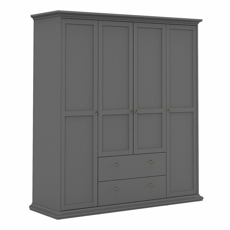 Paris Louvre Wardrobe 4 Doors 2 Drawers Grey Wood