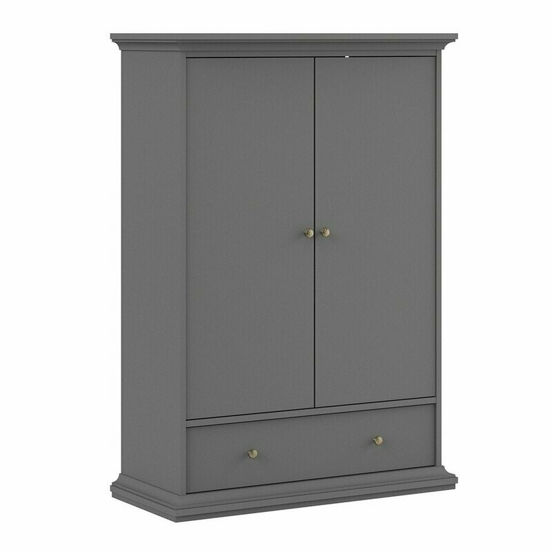 Paris Louvre Wardrobe 2 Doors 1 Draw 2 Shelves Grey Wood