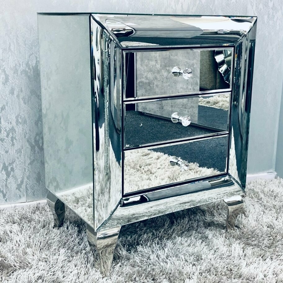 Laurene Curved Mirror Bedside Table