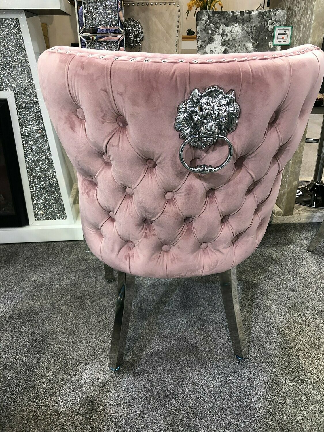Cambridge Quilted Lion Knockerback Pink Velvet Dining Chair Pair (2)