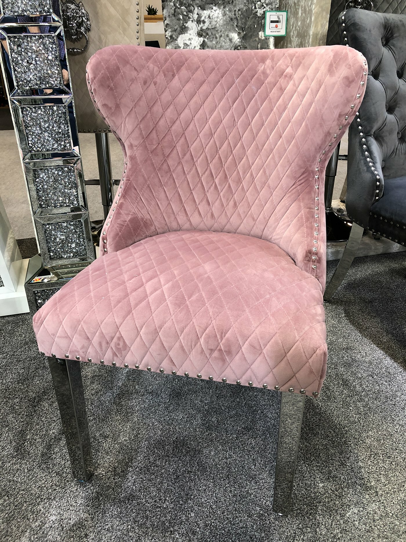Cambridge Quilted Lion Knockerback Pink Velvet Dining Chair Pair (2)