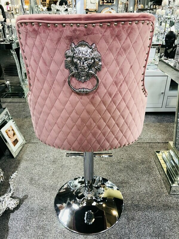 Avery Quilted Lion Knockerback Pink Velvet Bar Stool