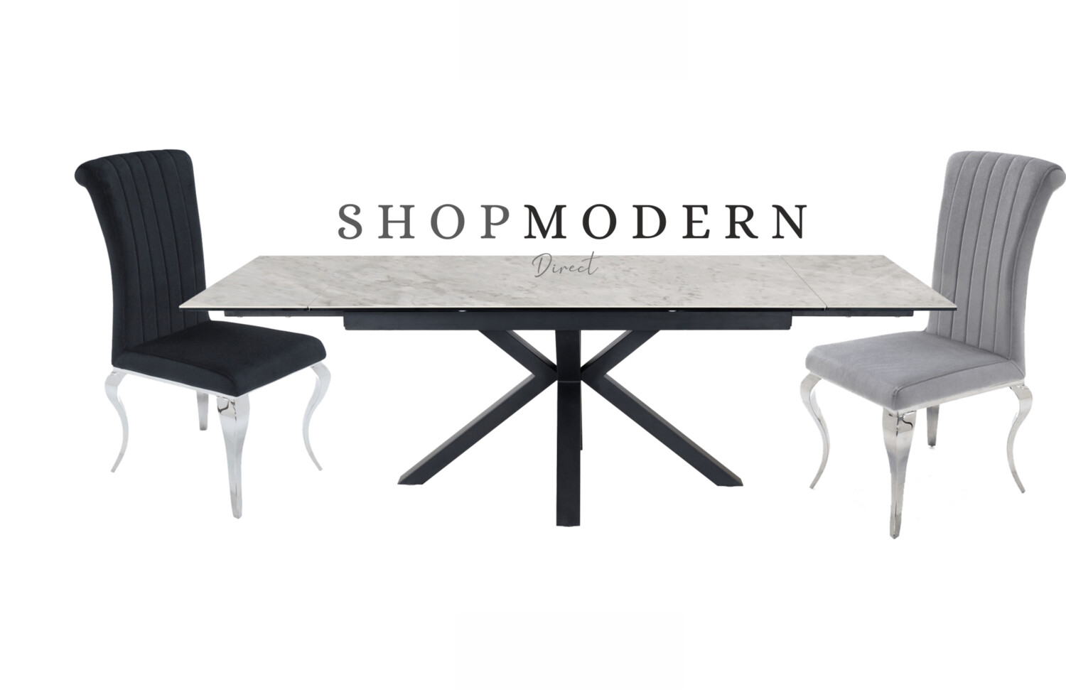 Antonia 160-240cm Extending Ceramic Grey Marble & Nicole Dining Set