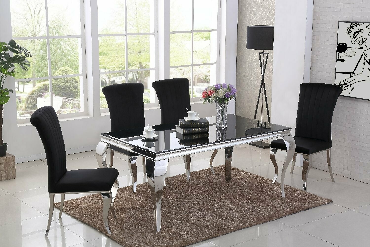 Black and sale silver dining table