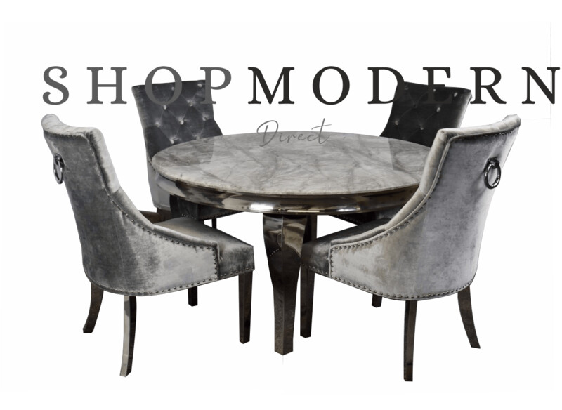 Laveda 130cm Grey Marble Round Dining Table Set