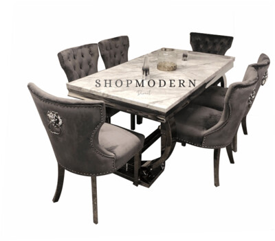 Giovanna 180cm Grey Marble & Windsor Dining Table Set