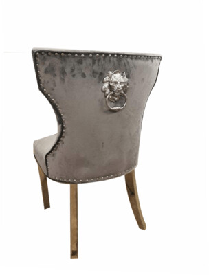 Windsor Grey Velvet Lion Knockerback Dining Chair