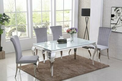 Laveda White Glass 160cm Dining Table + Nicole Velvet Dining Chairs