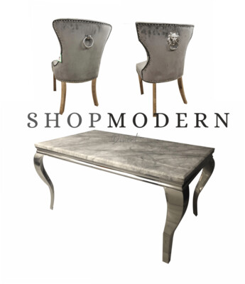 Laveda Grey Marble 150cm Dining Table + Windsor Dining Chairs