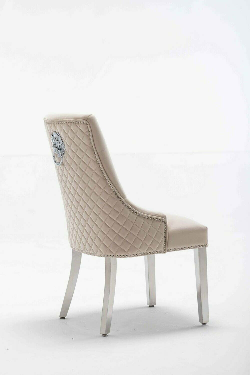 Abbey Quilted Cream VELVET Chrome Leg Lion Knocker Dining Chair