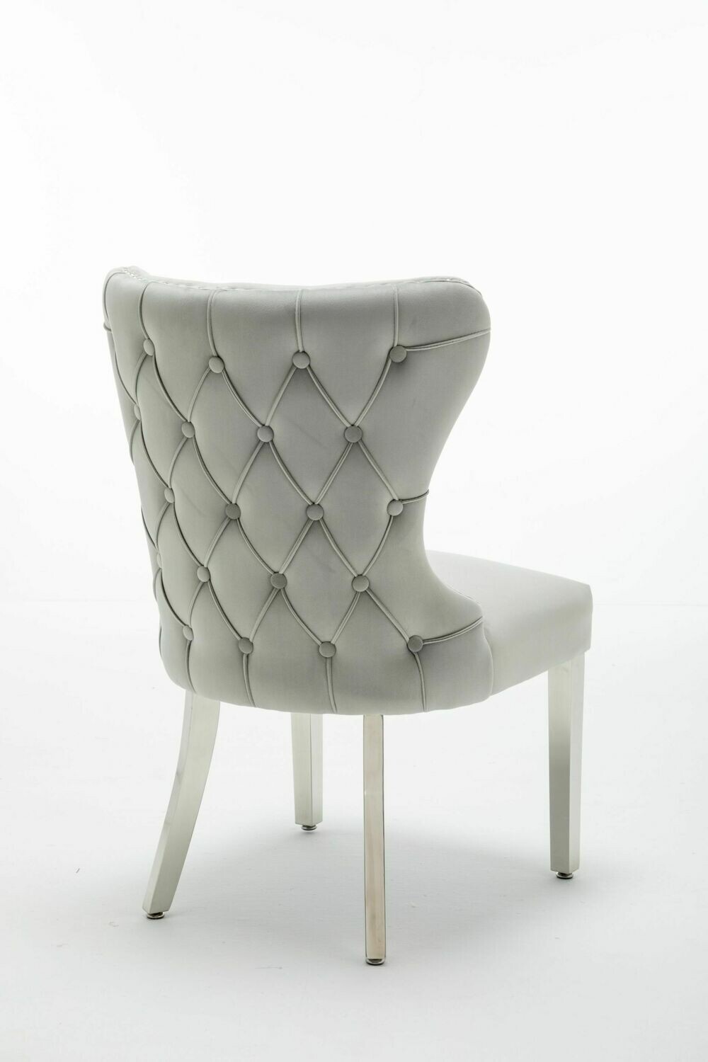 Royale Buttoned Grey Velvet Dining Chair