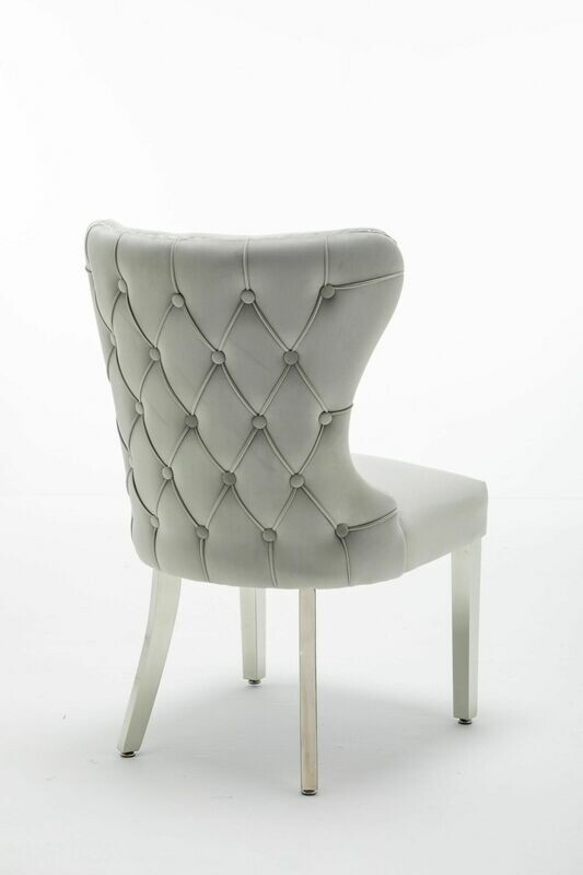 Royale Buttoned Grey Velvet Dining Chair
