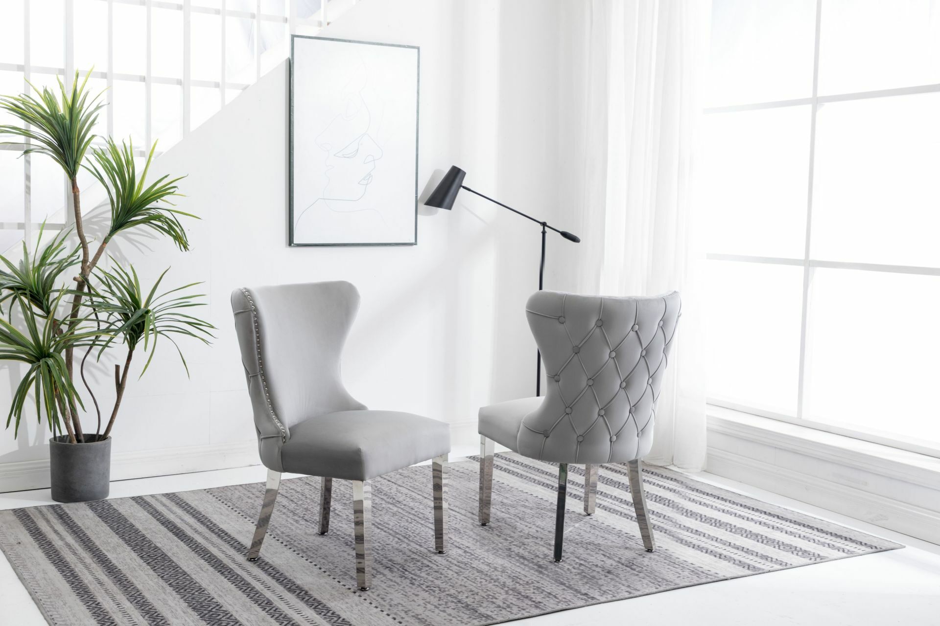 Royale Buttoned Grey Velvet Dining Chair