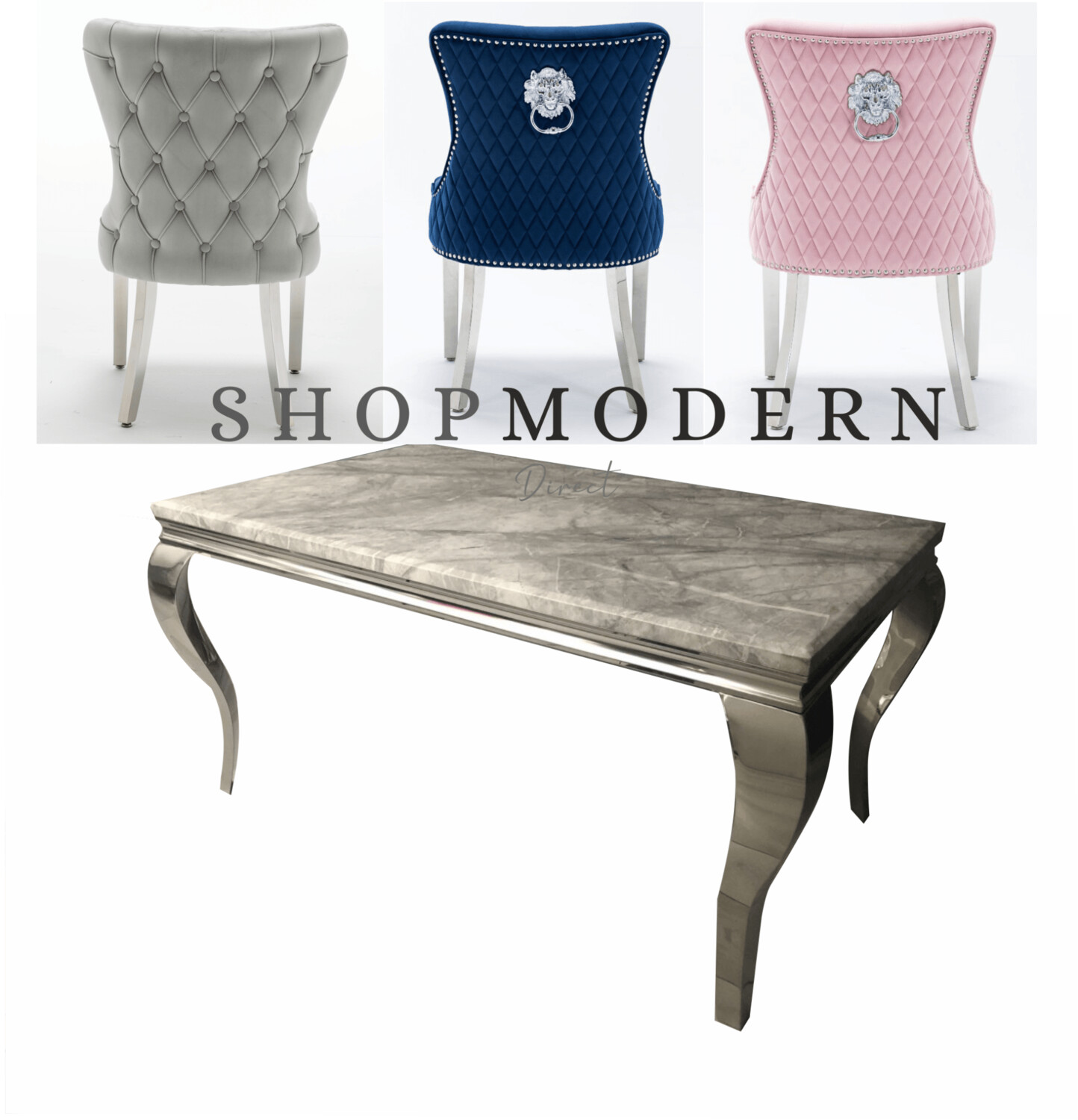 Laveda 160cm Grey Marble & Royale Dining Table Set