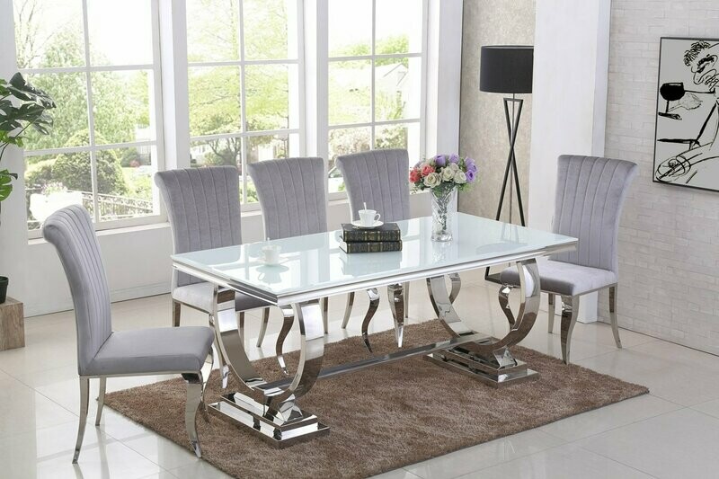 Giovanna White Glass & Chrome 180m Dining Table Giovanna White Glass & Chrome 180m Dining Table