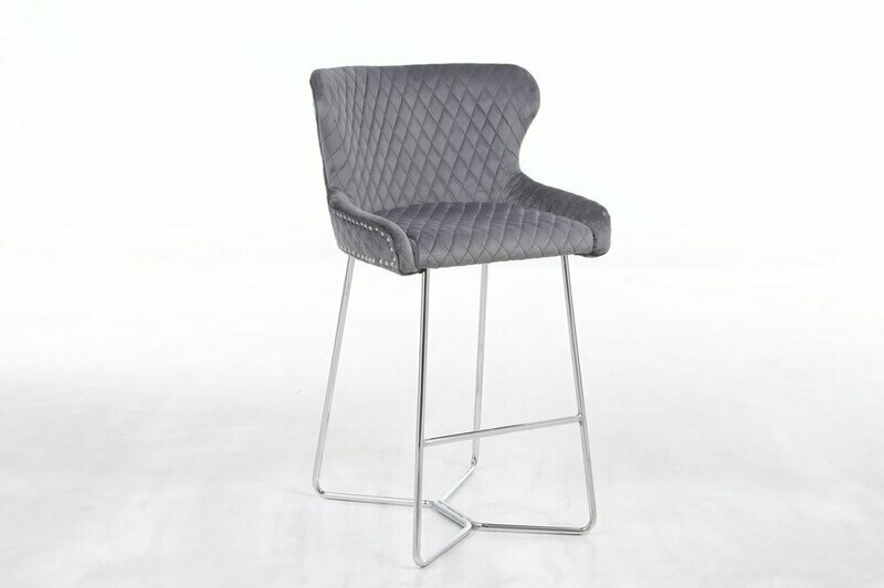 Tokyo Grey Velvet Bar Stool