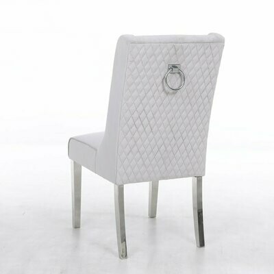 Regal Quilted Silver Grey VELVET Chrome Leg Knocker Dining Chair