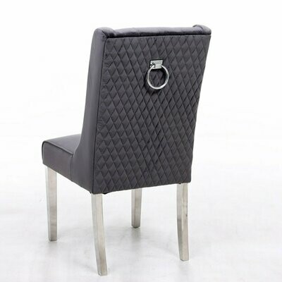 Regal Quilted Dark Grey VELVET Chrome Leg Knocker Dining Chair