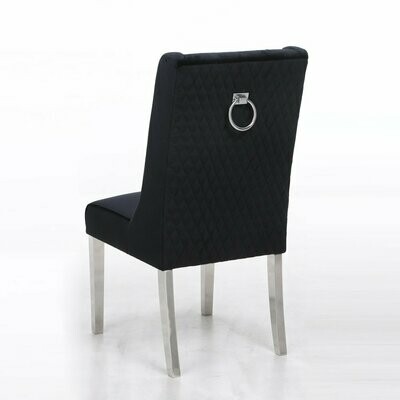 Regal Quilted Black VELVET Chrome Leg Knocker Dining Chair