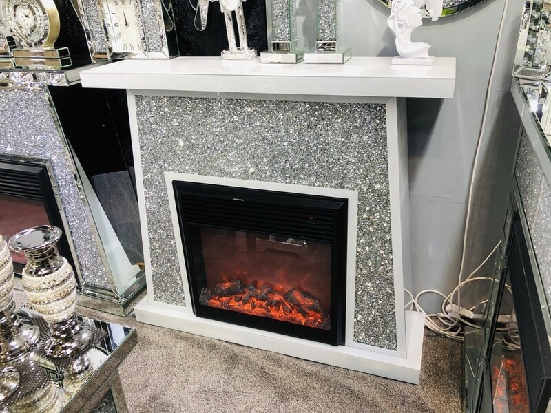 Pyramid Diamond White Mirrored Fireplace