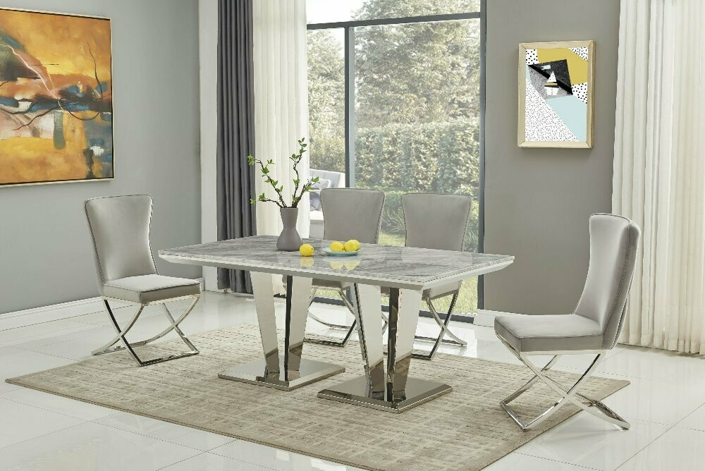 Aventus 180cm Grey Marble & Gina Dining Set