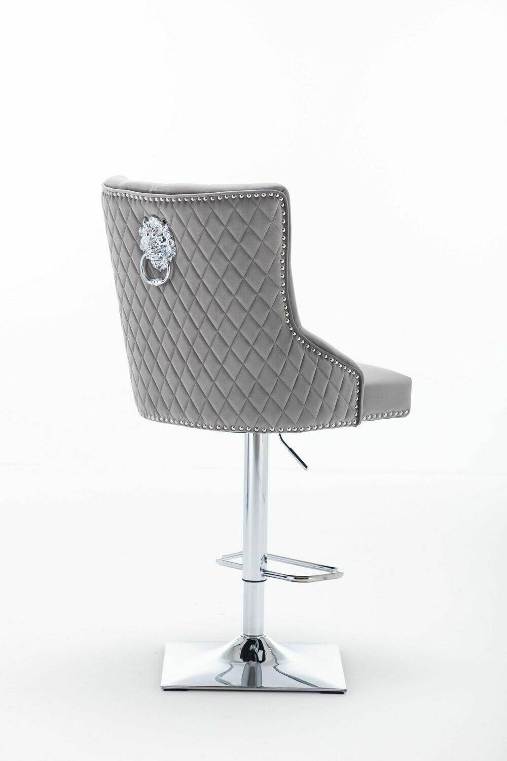 Abbey Quilted Lion Knockerback Light Grey Velvet Bar Stool