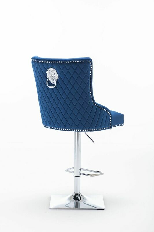 Abbey Quilted Lion Knockerback Blue Velvet Bar Stool