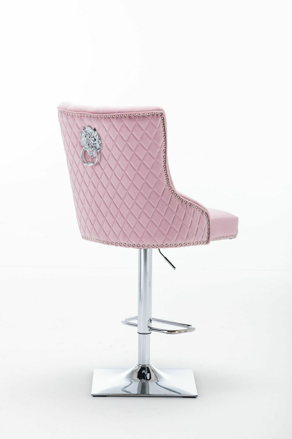 Abbey Quilted Lion Knockerback Pink Velvet Bar Stool