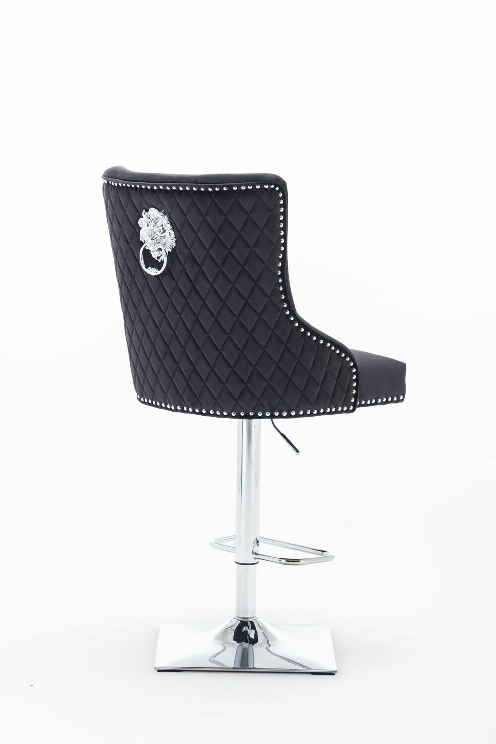 Abbey Quilted Lion Knockerback Black Velvet Bar Stool