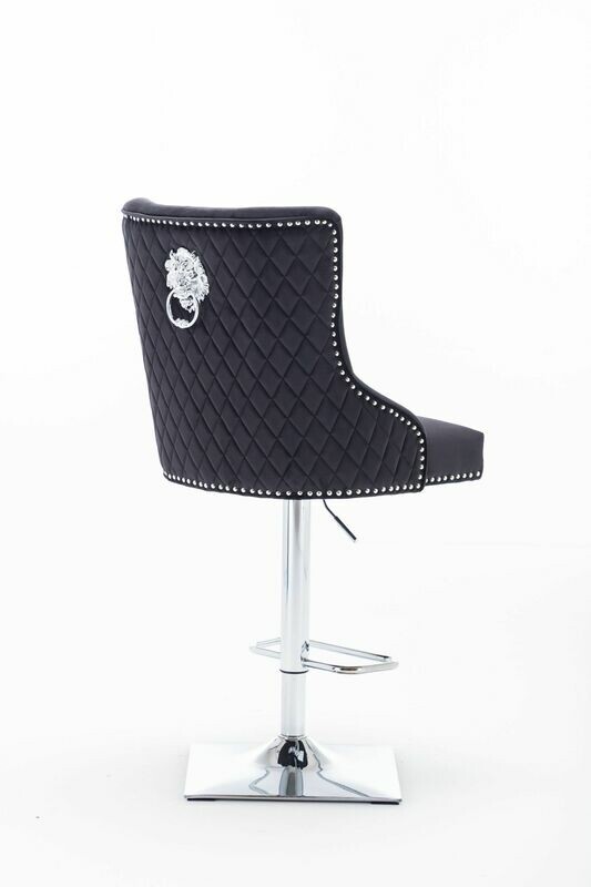 Abbey Quilted Lion Knockerback Black Velvet Bar Stool