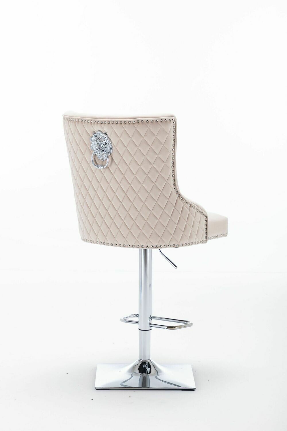 Abbey Quilted Lion Knockerback Cream Velvet Bar Stool