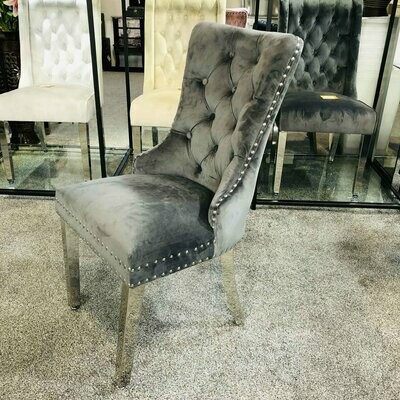 Saint James Dark Grey Luxury Velvet Knockerback Dining Chair