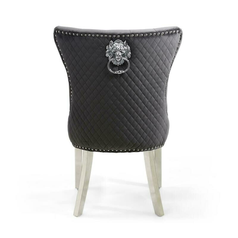 India Grey Velvet Lion Knockerback Dining Chair